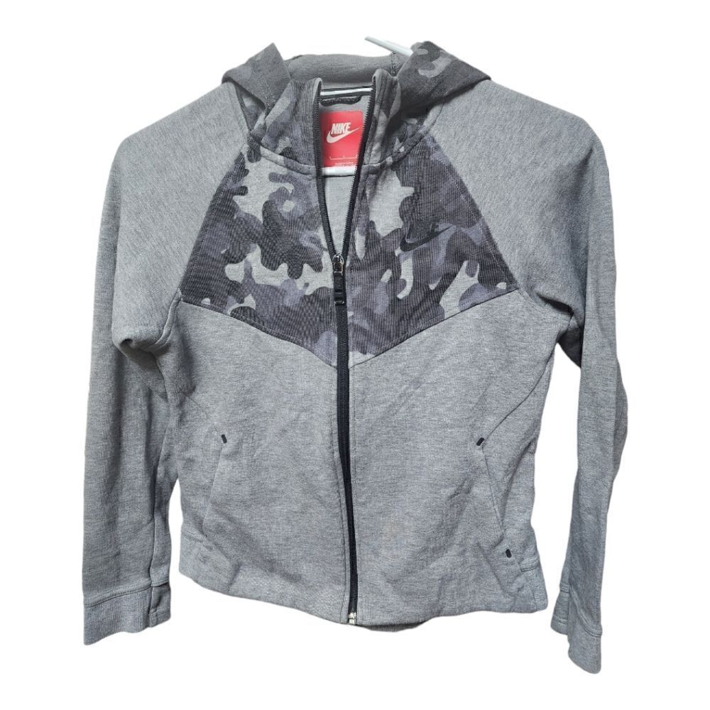 3019 -  Full Zip Hoodie Jacket Gray Camo Camouflage Thumb Holes Large